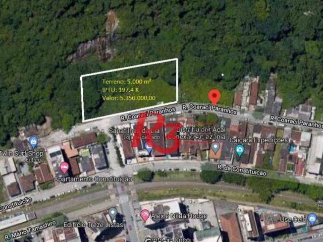 Terreno à venda, 5000 m² por R$ 5.350.000 - Itararé - São Vicente -SP