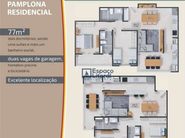 Apartamento com 2 dormitórios à venda, 77 m² por R$ 438.438,33 - Prainha - Caraguatatuba/SP