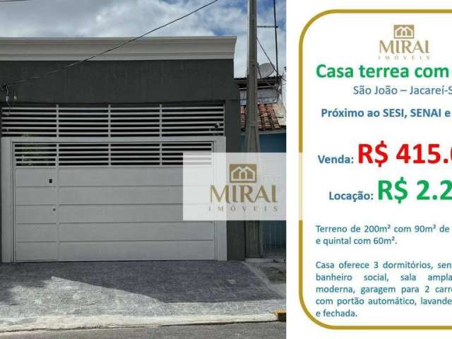 Casa com 3 dormitórios, 90 m² - venda por R$ 415.000,00 ou aluguel por R$ 2.230,00/mês - São João - Jacareí/SP