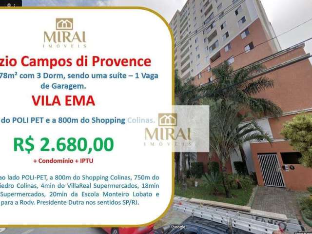 Apartamento com 3 dormitórios para alugar, 78 m² por R$ 3.379,00/mês - Vila Ema - São José dos Campos/SP