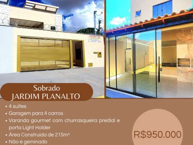 Oferta! Lindo sobrado alto padrão 4 suítes plenas 215 m², 4 vagas de garagem Proximo a Sesi Planalto