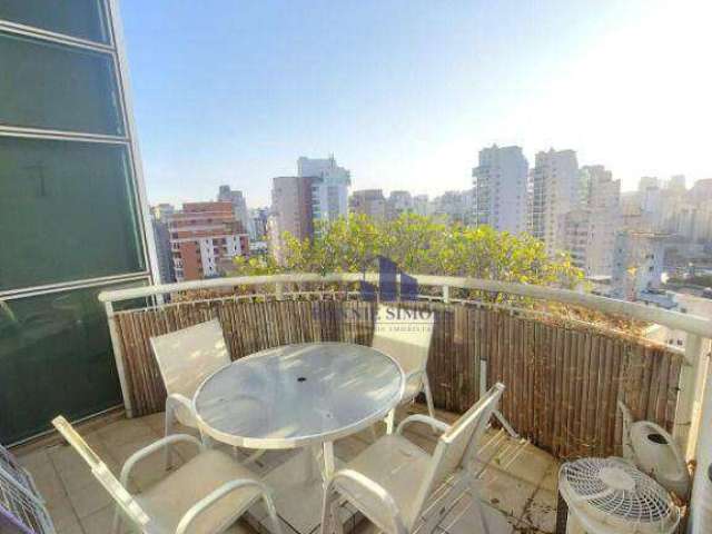 Apartamento duplex mobiliado para alugar com 2 varandas, 143 m², moema, ed. blue loft, r. diogo jácome, 954, 2 dormitórios, 1 suíte, 1 sala, 2 vagas