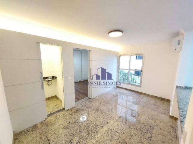 Apartamento reformado para alugar, 44 m², moema, edifício jandira, avenida jandira, 1 dormitório, 1 suíte, 1 sala, 2 banheiros, 1 vaga