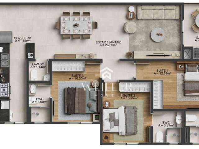 Apartamento com 3 dormitórios à venda, 107 m² por R$ 1.255.364,00 - Fazenda - Itajaí/SC