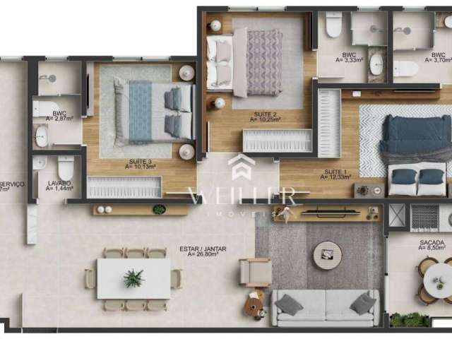 Apartamento com 3 dormitórios à venda, 104 m² por R$ 1.274.625,00 - Fazenda - Itajaí/SC