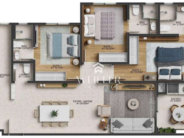 Apartamento com 3 dormitórios à venda, 104 m² por R$ 1.255.364,00 - Fazenda - Itajaí/SC