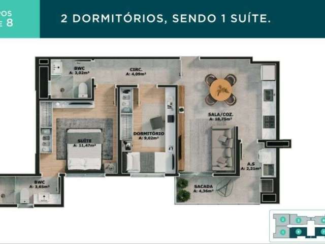 Apartamento com 2 Dormitórios (1 Suíte) e Sacada com Churrasqueira - Condomínio Completo e Segurança 24h