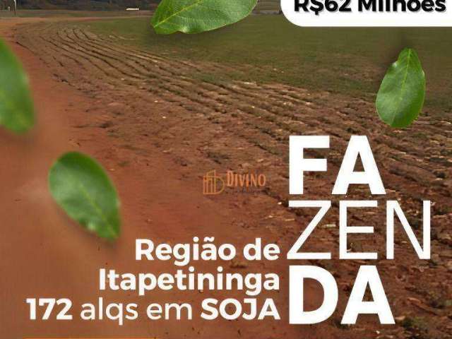 Fazenda à Venda 205 alqs com 172 em SOJA à venda, por R$ 62.000.000 - Região de Itapetininga/SP