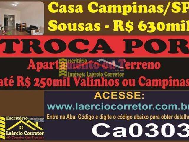 Casa para Venda em Campinas, Jardim Atibaia (Sousas), 3 dormitórios, 1 suíte, 2 banheiros, 2 vagas