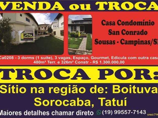 Casa em Condomínio para Venda em Campinas, Loteamento Caminhos de São Conrado (Sousas), 3 dormitórios, 3 suítes, 5 banheiros, 4 vagas