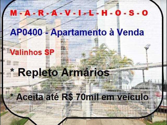 Apartamento à Venda e Valinhos SP, 65,5m² área util, 1 vaga coberta, à 5 minutos do Centro - R$ 330.000,00