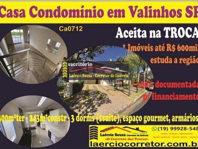 Casa Condomínio Venda em Valinhos SP, 3 dorms(1 suite) R$ 1.250.000  Estuda Permuta Imóveis até R$ 550mil na região