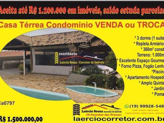 Casa Condominio Venda em Valinhos SP, R$ 1.500.000 Aceita até R$ 1.200.000 em imóveis na região metropolitana Campinas