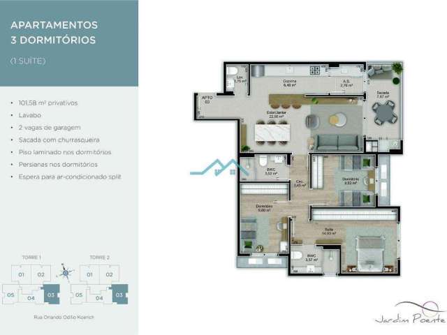 Apartamento à venda em Florianópolis, Jardim Atlântico, com 3 quartos, com 102.58 m²