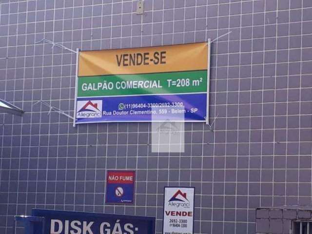 Galpão à venda, 208 m² por R$ 850.000,00 - Belenzinho - São Paulo/SP