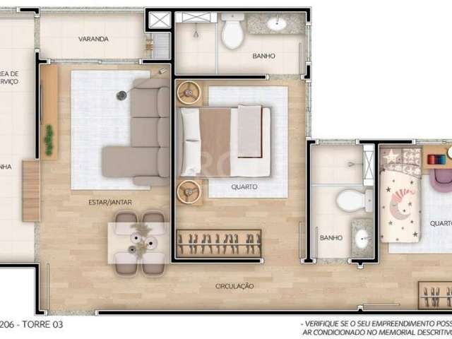 Excelente apartamento de  2 dormitórios uma suíte, 1 garagem. Entregue com piso laminado na sala e quartos e porcelanato na cozinha e banheiros. Preparação para agua quente cozinha e banheiros. Varand