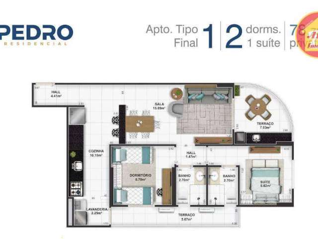 Apartamento com 2 dormitórios à venda, 79 m² por R$ 520.000,00 - Tupi - Praia Grande/SP