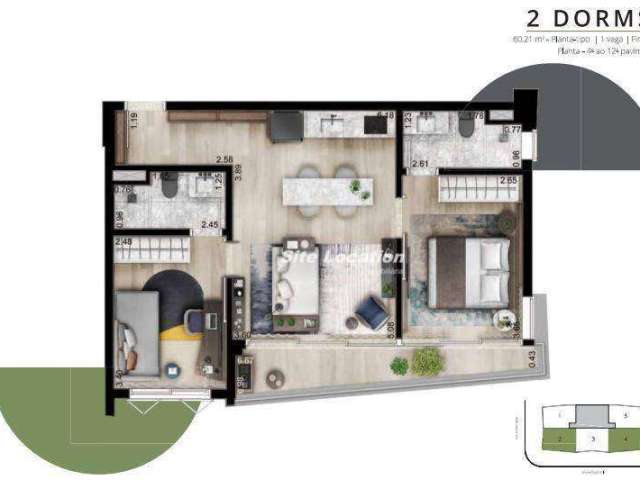 113558 Apartamento com 2 dormitórios à venda, 61 m² por R$ 1.808.500 - Brooklin - São Paulo/SP