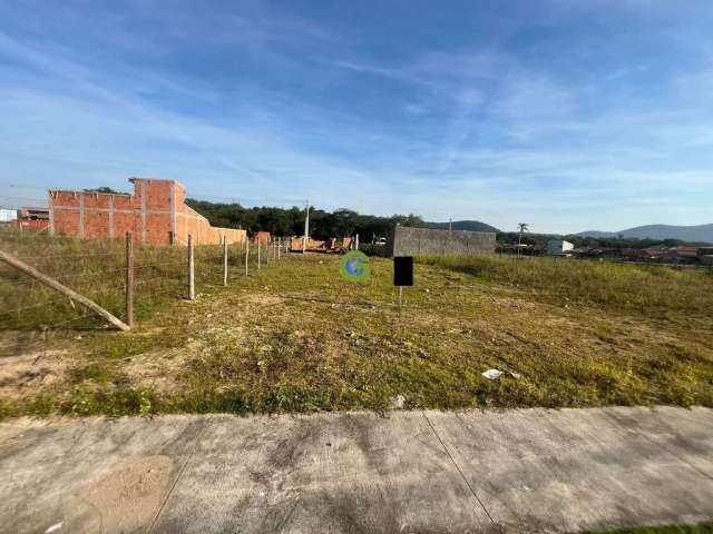 O terreno possui 250 m² e está pronto para construir.