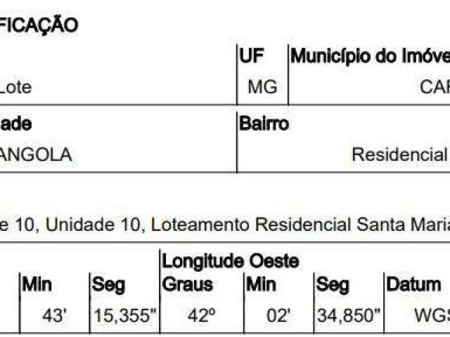 Oportunidade Única em CARANGOLA - MG | Tipo: Terreno | Negociação: Venda Direta Online  | Situação: Imóvel