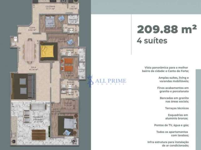 Apartamento à venda, 209 m² por R$ 2.865.360,50 - Canto do Forte - Praia Grande/SP