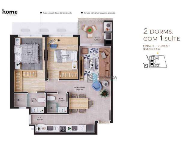 Apartamento com 2 dormitórios à venda, 70 m² por R$ 1.182.496,85 - Cacupé - Florianópolis/SC