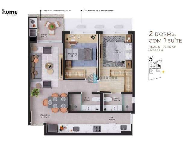 Apartamento com 2 dormitórios à venda, 71 m² por R$ 1.227.204,47 - Cacupé - Florianópolis/SC