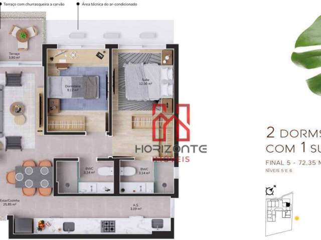 Apartamento com 2 dormitórios à venda, 71 m² por R$ 1.020.889,06 - Cacupé - Florianópolis/SC