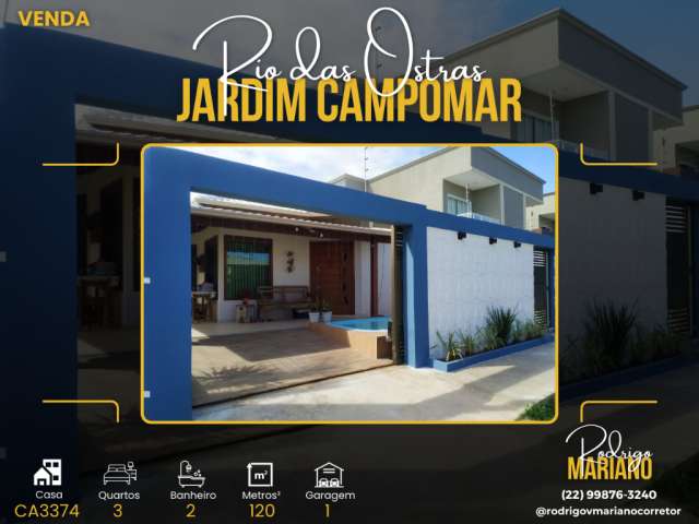 Vendo linda casa com 3 dormitórios e piscina no Jardim Campomar em Rio das Ostras