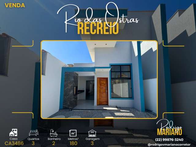 Vendo linda casa com 3 dormitórios no recreio em rio das ostras