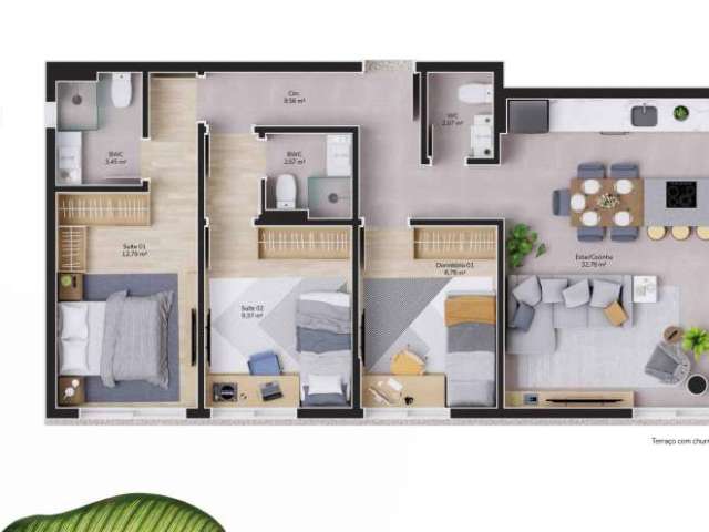 Apartamento a venda de 3 dormitorios com 2 suites no bairro cacupé