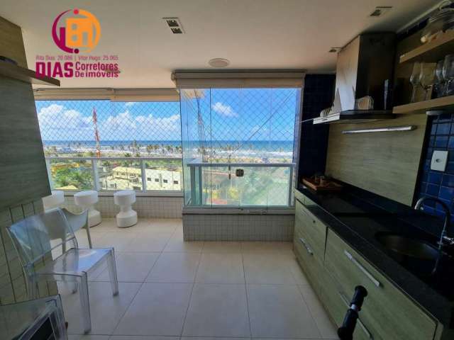 Apartamento  com varanda gourmet mobiliado  e decorado em frente ao mar  com 96m2 para venda com 2,4, reversível para 3/4