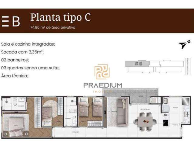 Apartamento com 3 dormitórios à venda, 79 m² por R$ 599.000,00 - São Pedro - São José dos Pinhais/PR