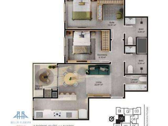 Apartamento à venda, 66 m² por R$ 898.168,70 - Cacupé - Florianópolis/SC