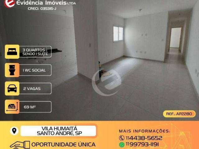 Apartamento com 3 dormitórios à venda, 69 m² por R$ 319.999,99 - Vila Humaitá - Santo André/SP