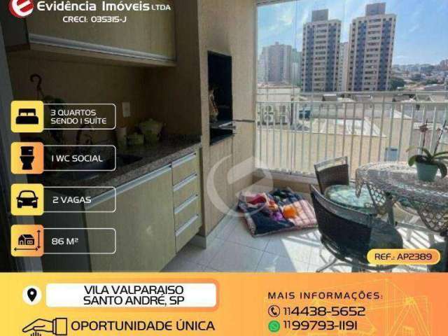 Apartamento com 3 dormitórios à venda, 86 m² por R$ 559.999,99 - Vila Valparaíso - Santo André/SP