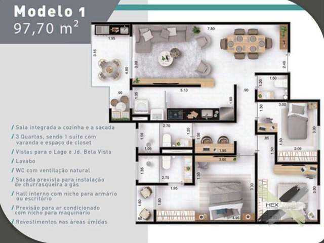 Apartamento com 3 dormitórios à venda, 97 m² por R$ 915.000 - Jardim Bela Vista - Indaiatuba/SP