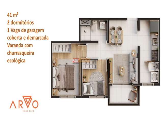 Apartamento com 2 quartos à venda na Rua Quatá, Vila Palmares, Santo André, 41 m2 por R$ 290.588