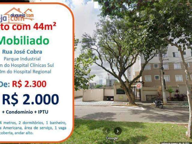 Apartamento mobiliado para alugar no Parque Industrial em São José dos Campos com 44 m²