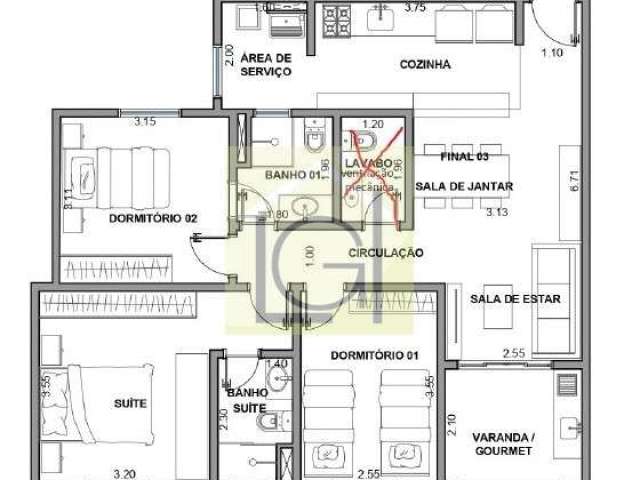 Apartamento à venda em Itu-SP, Parque Industrial: 3 quartos, 2 suítes, sala 2 ambientes, 3 banheiros, 2 vagas, 87,60m². Confira!