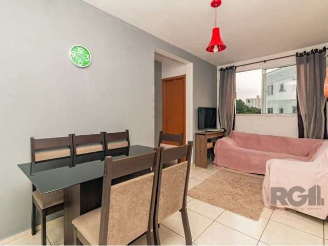 Apartamento em andar alto com 45m², distribuídos em 2 dormitórios, living 2 ambientes, cozinha americana, área de serviço e banheiro social Possui 1 vaga de garagem Condomínio com infraestrutura conta