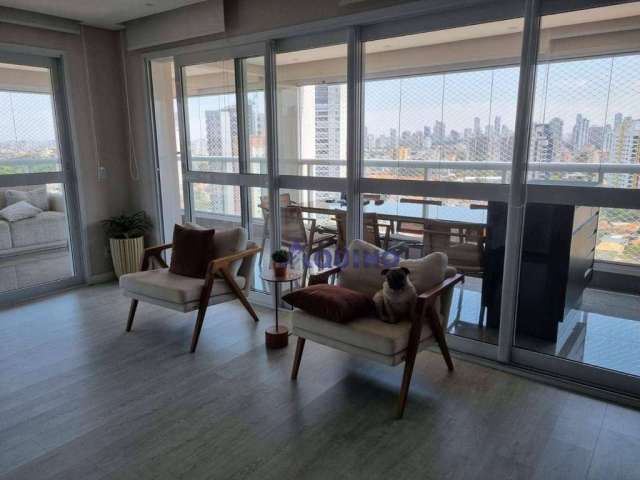 Apartamento varanda gourmet de 150m², 2 suítes e 3 vagas, mobiliado no condomínio Aprica.