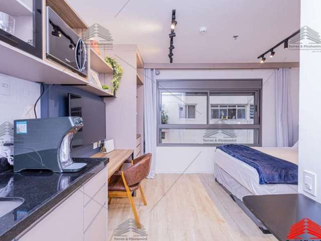 Studio de 21 m² a venda no Paraíso, com 1 dormitório, 1 banheiro, lavanderia, área de serviço, mobiliado, moveis planejados, ar condicionado