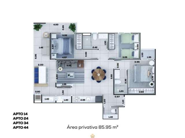 Apartamento Apto 3dorm/1Suíte - 85,95m² m²- Itaguá - Ubatuba-SP-