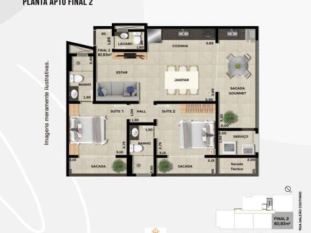 Apto 2dorm/2Suítes -80,83m²- Itaguá - Ubatuba-SP