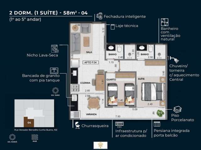 Unidade 2º Andar -2dorm/2suítes -67,00m²- Itaguá- Ubatuba-SP