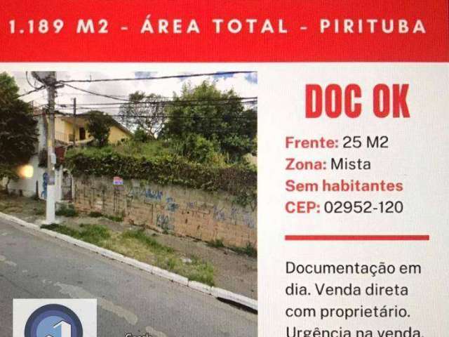 Terreno à venda, 1189 m² por R$ 1.800.000 - Pirituba - São Paulo/SP