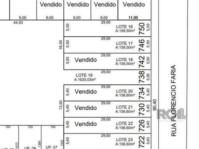 Lotes de terrenos - Financiável.      &lt;BR&gt;Excelente terreno no bairro Belém Novo, com 159,50m², em  ótima localização próximo ao centro do bairro, medindo 5,50m X 29,00m. &lt;BR&gt;Terreno matri