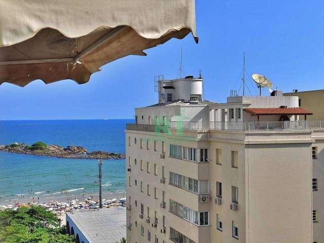 Apartamento na Praia, vista mar, 3 dormitórios, 1 vaga, Pitangueiras, Guarujá.