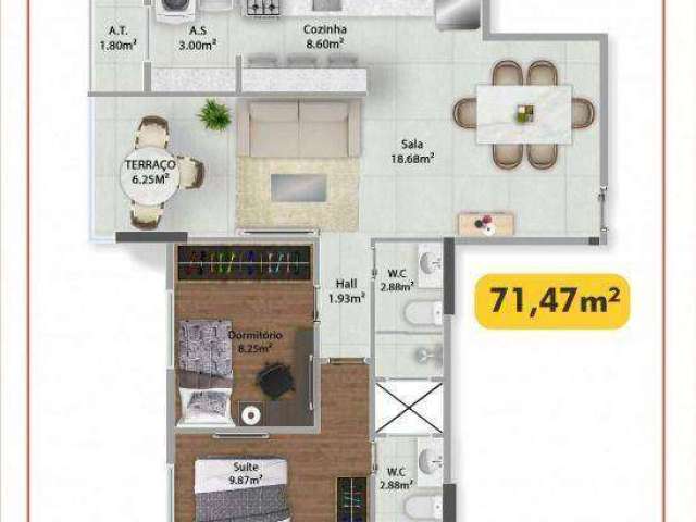 Apartamento com 2 dormitórios à venda, 71 m² por R$ 572.554,50 - Vila Guilhermina - Praia Grande/SP